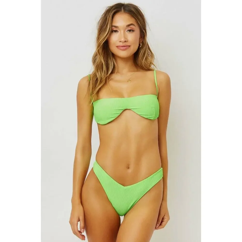 Frankies Bikinis Tolly Ribbed Underwire Bikini Top - Green Glow - L